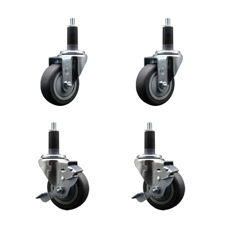 Service Caster 3.5'' Thermoplastic Rubber Wheel Swivel 1-1/8'' Expanding Stem Caster Set 2 Brakes, 4PK SCC-EX20S3514-TPRB-2-TLB-2-118